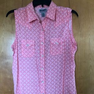 Printed Sleeveless Button Up Top